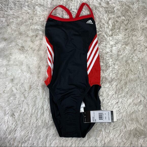 Adidas Black Red Infinitex 1 pc Swimsuit Sz 18 - Picture 1 of 7
